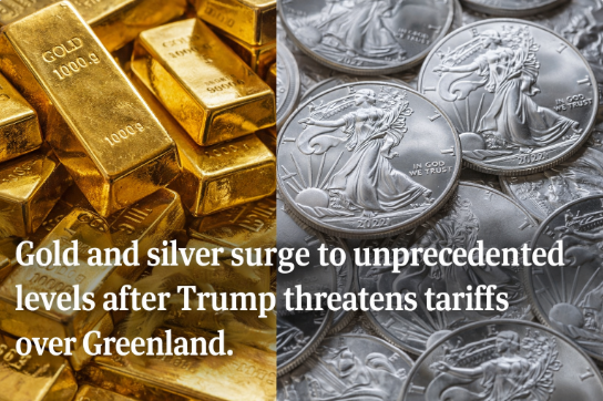 Gold and silver surge to unprecedented levels after Trump threatens tariffs over Greenland